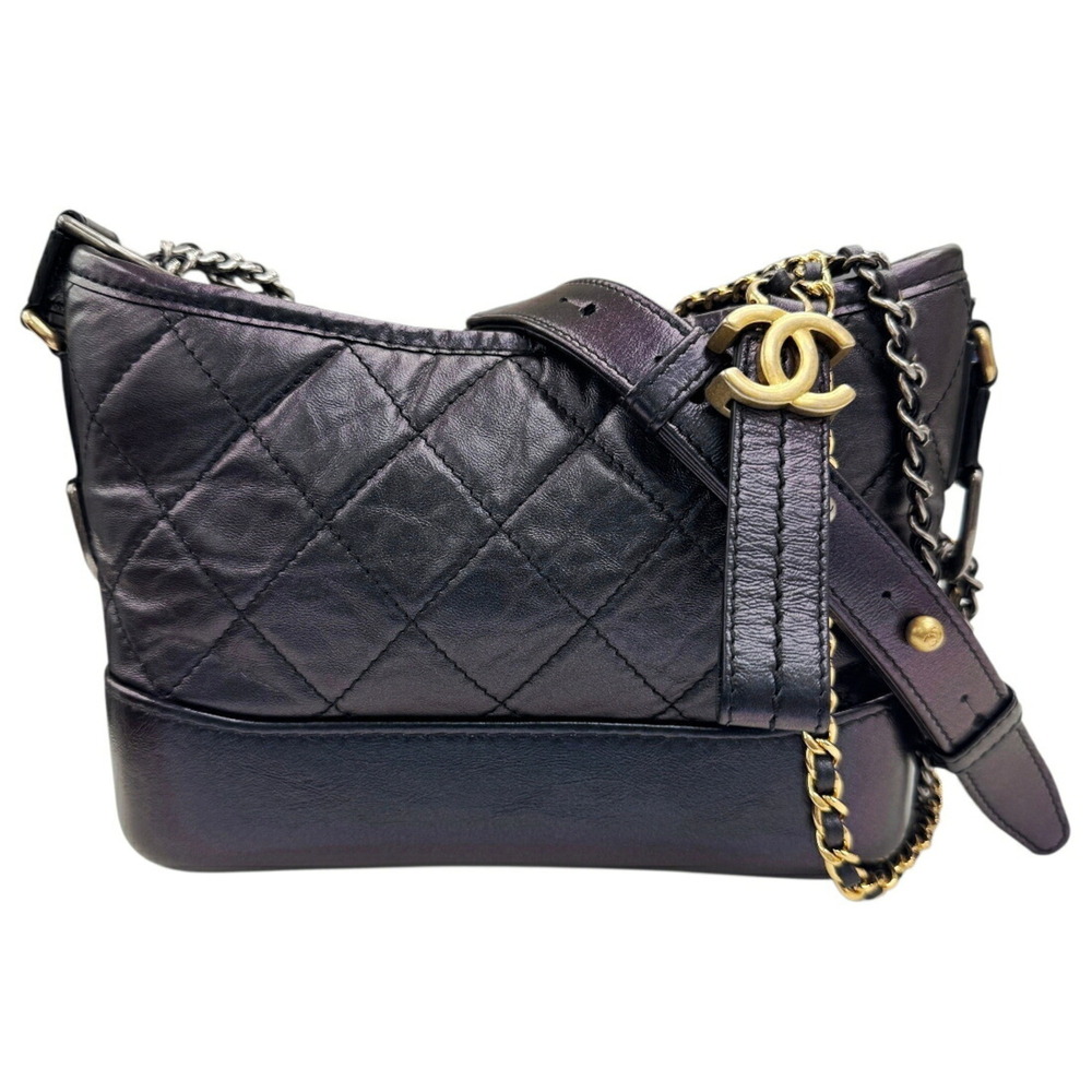 CHANEL Gabrielle de Small Hobo Metallic Black Calfskin Shoulder Bag with Chai...